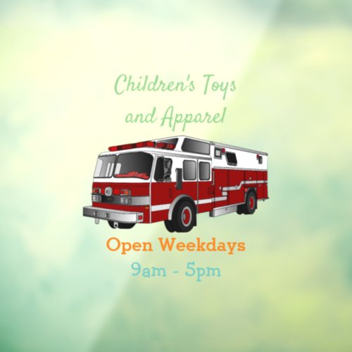 Fire engine cartoon illustration window cling