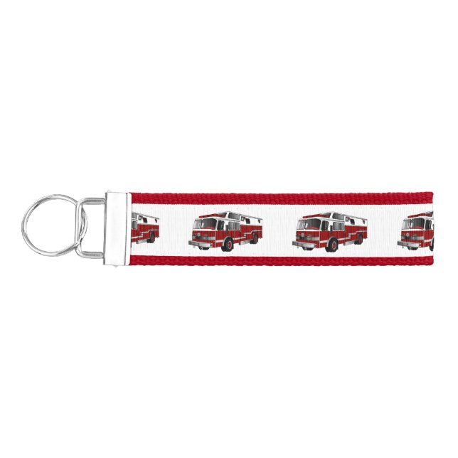 Fire engine cartoon illustration wrist keychain (Keys on Left)