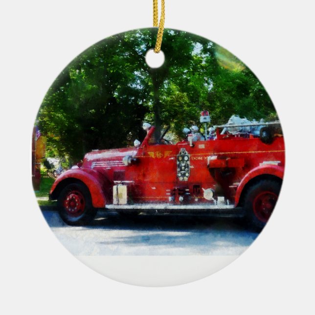 Fire Engine Ceramic Ornament (Front)