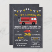 Fire Engine Chalkboard Birthday Party Invitation (Front/Back)