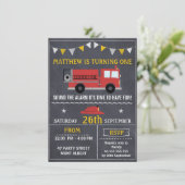 Fire Engine Chalkboard Birthday Party Invitation (Standing Front)