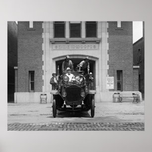 Fire Engine Crew at Firehouse, 1925. Vintage Photo Poster