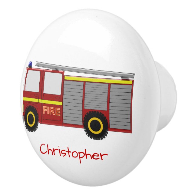 Fire Engine Design Personalised Ceramic Knob (Right)