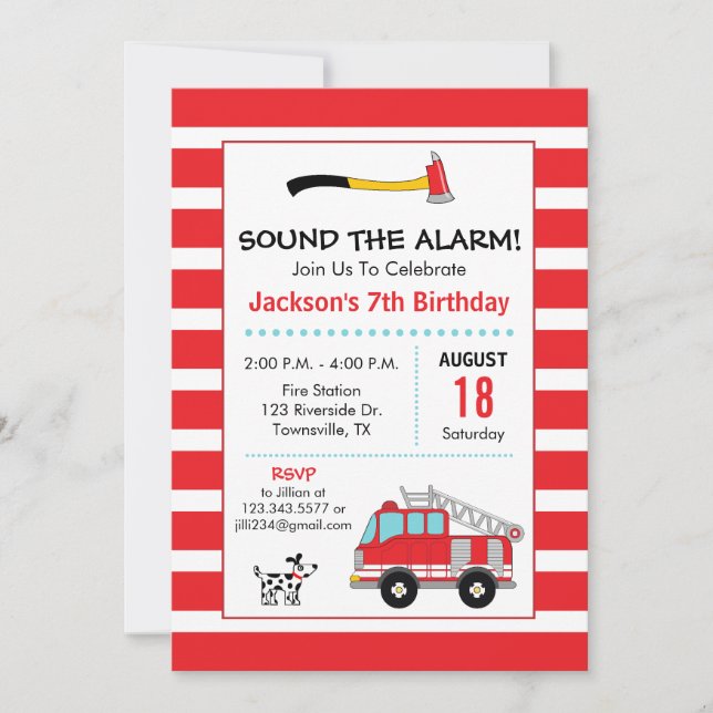Fire Engine Fire Fighter Birthday Party Invitation (Front)