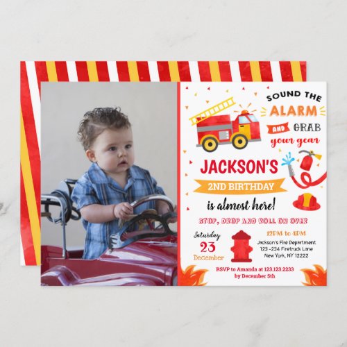 Fire Engine Fire truck Birthday Party Invitation