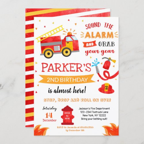 Fire Engine  Fire Truck Birthday Party Invitation 