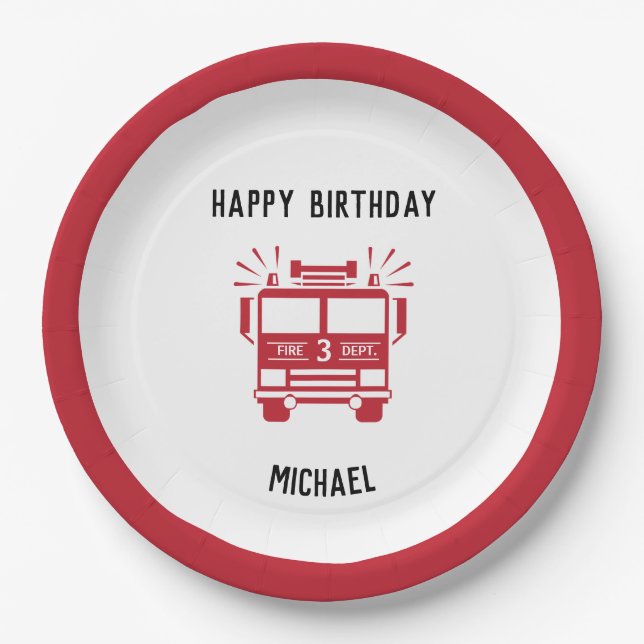 Fire Engine | Fire Truck Birthday Plates (Front)