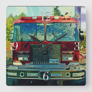 Fire Engine Firefighters Wall Clock