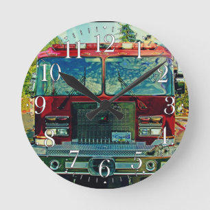 Fire Engine Firefighters Wall Clock