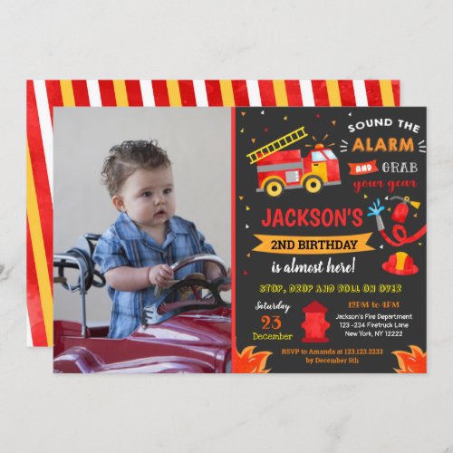 Fire Engine Firetruck Birthday Party Invitation