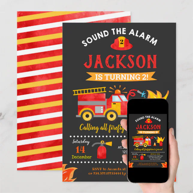 Fire Engine Firetruck Birthday Party Invitations | Zazzle