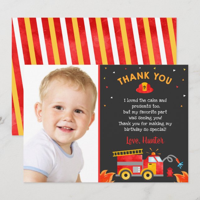 Fire Engine Firetruck Birthday Thank You Cards (Front/Back)