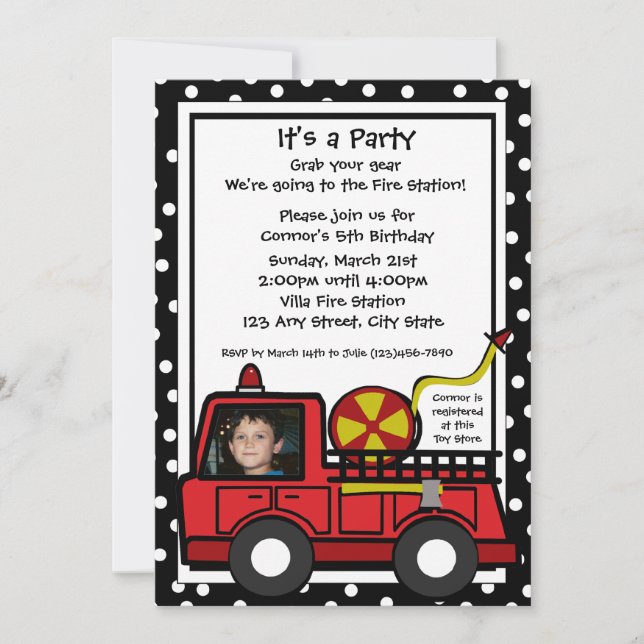 Fire Engine Fun/ Photo Invitation (Front)