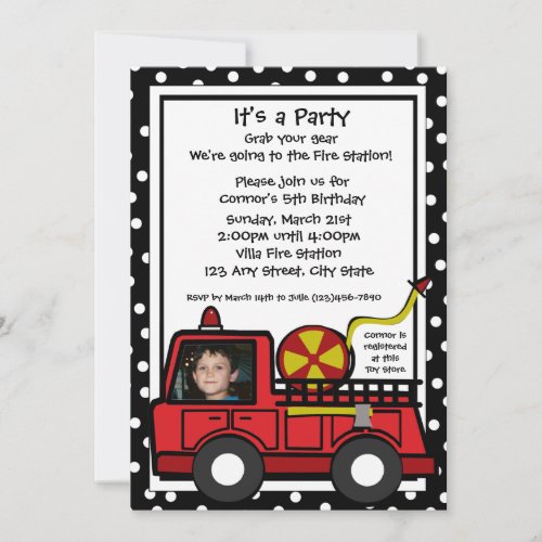 Fire Engine Fun Photo Invitation