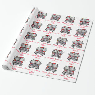 Fire Engine: Merry Christmas Name Customizable Wrapping Paper