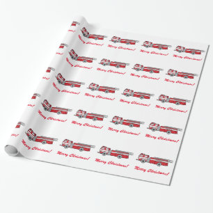 Fire Engine Merry Christmas Wrapping Paper