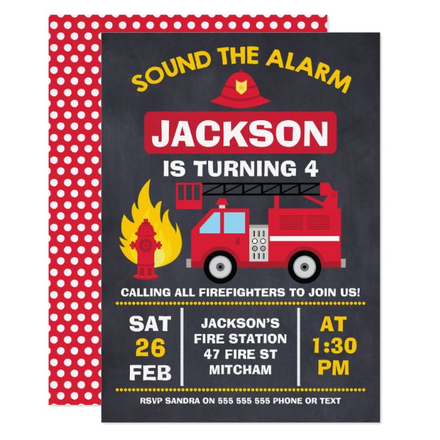 Fire Engine Or Fire Truck Birthday Invitation