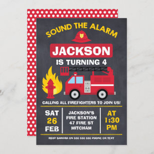 Details about  / First Truck Birthday Party Invitation Fire Engine Fire Party Invitation Boy