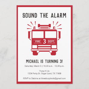 Fire Engine or Fire Truck Birthday Party Invite