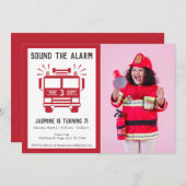 Fire Engine or Fire Truck Photo Birthday Party Invitation (Front/Back)