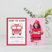 Fire Engine or Fire Truck Photo Birthday Party Invitation (Standing Front)