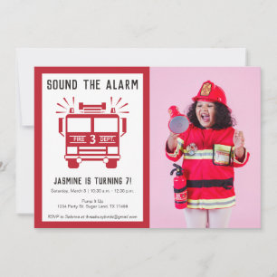 Fire Engine or Fire Truck Photo Birthday Party Invitation