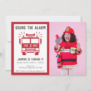 Fire Engine or Fire Truck Photo Birthday Party Invitation