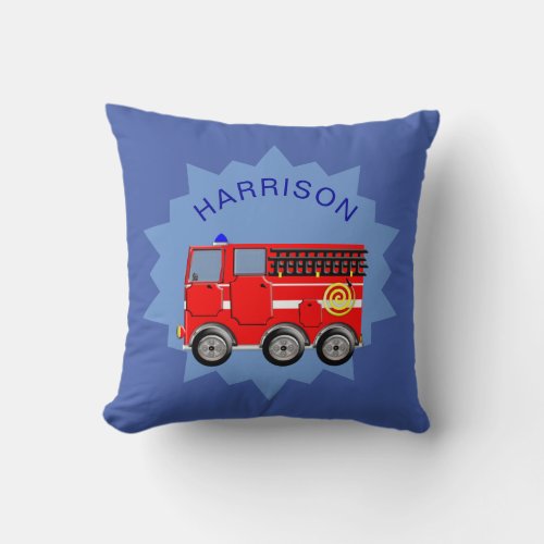 Fire Engine Personalized Boys Cute Throw Pillow