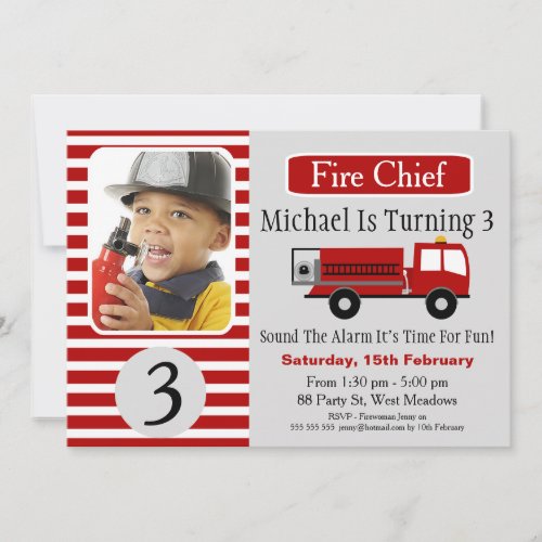 Fire Engine Photo Birthday Party Invitation