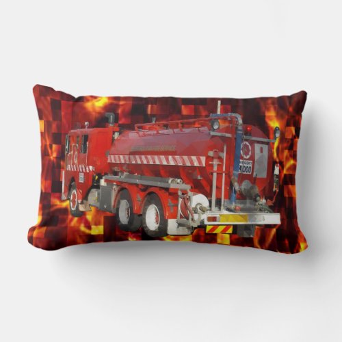 Fire Engine Polygon Graphic On Fire Mosaic Lumbar Pillow