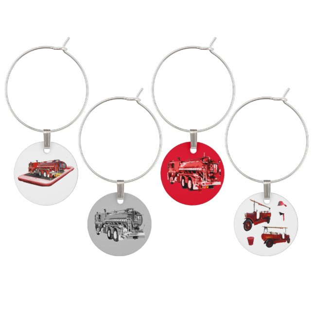 Fire Engine Popout Art, Wine Charms (Staggered)