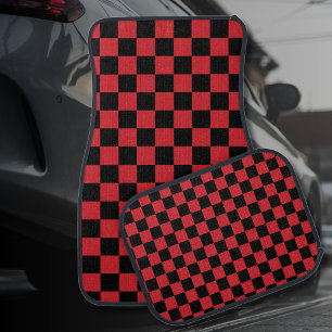 Fire Engine Red and Black Checkered Vintage Car Floor Mat