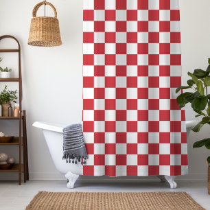 Fire Engine Red and White Checkered Vintage Shower Curtain