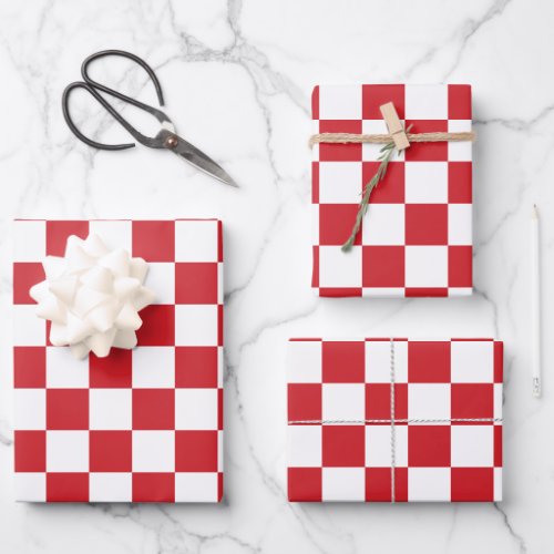 Fire Engine Red and White Checkered Vintage Wrapping Paper Sheets