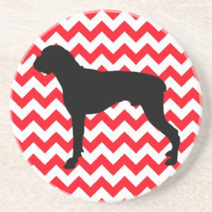 Fire Engine Red Chevron With Boxer Silhouette Sandstone Coaster