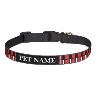 Fire Engine Red White Trendy Stripes Name Cat Dog Pet Collar
