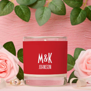 Fire Engine Red White Wedding Modern Monogram  Scented Candle