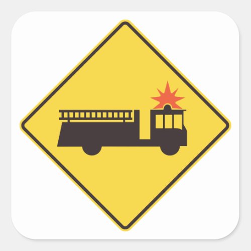 Fire Engine Road Sign Square Sticker