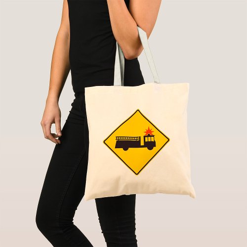 Fire Engine Road Sign Tote Bag