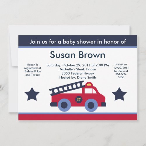 Fire EngineTruck Baby Shower Invitation