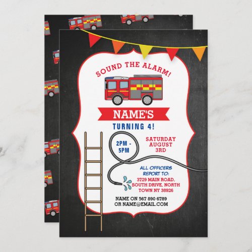 Fire Engine Truck Birthday Party Dept Invite