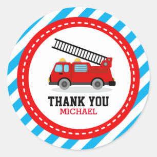 Fire Engine Truck Party Thank You Favor Labels