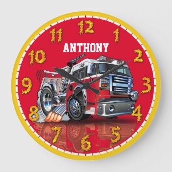 Fire Engine Truck Personalizable Children's Clock by NiceTiming at Zazzle