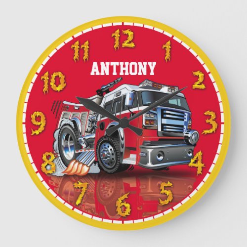 Fire Engine Truck Personalizable Childrens Clock
