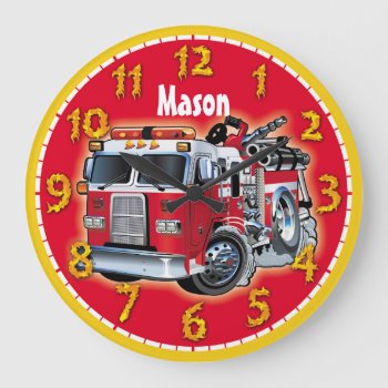 Fire Engine Truck Personalizable Children's Clock by NiceTiming at Zazzle