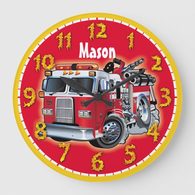 Fire Engine Truck Personalizable Children's Clock (Front)