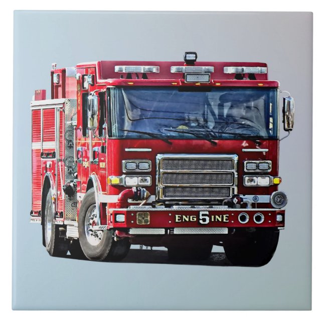 Fire Engine Turning the Corner Ceramic Tile (Front)