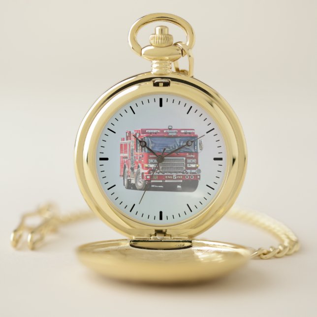 Fire Engine Turning the Corner Pocket Watch (Inside)