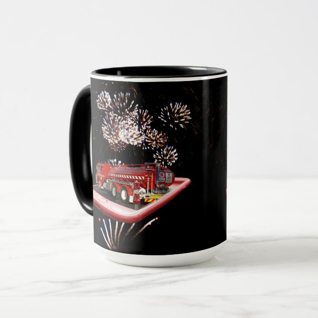 Fire Engine With Fire Works, Mug (Front Left)