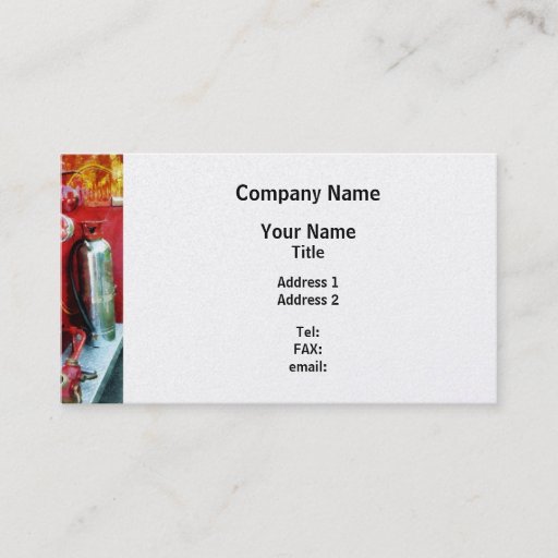 Customizable Fire Extinguisher on Fire Truck - Platinum Finish Business Card Template